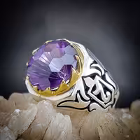 انگشتر نقره آمیتیست معدنی 