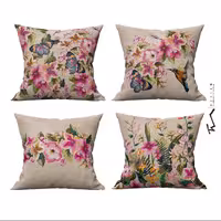 چهار عدد کاور کوسن طرح بهار دلکش - دو رو مخمل پورش - 40 در 40 - زیپ مخفی 