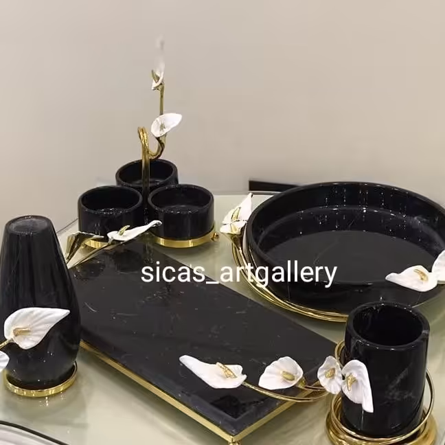 ظروف سنگی ،ست 5تکه گل شیپوری(برنجی)