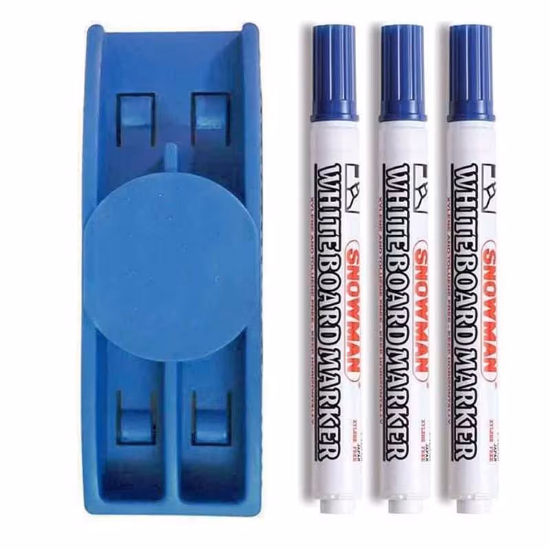 خرید تخته پاک کن وایت برد مغناطیسی به همراه 3 عدد ماژیک وایت برد اسنومن آبی