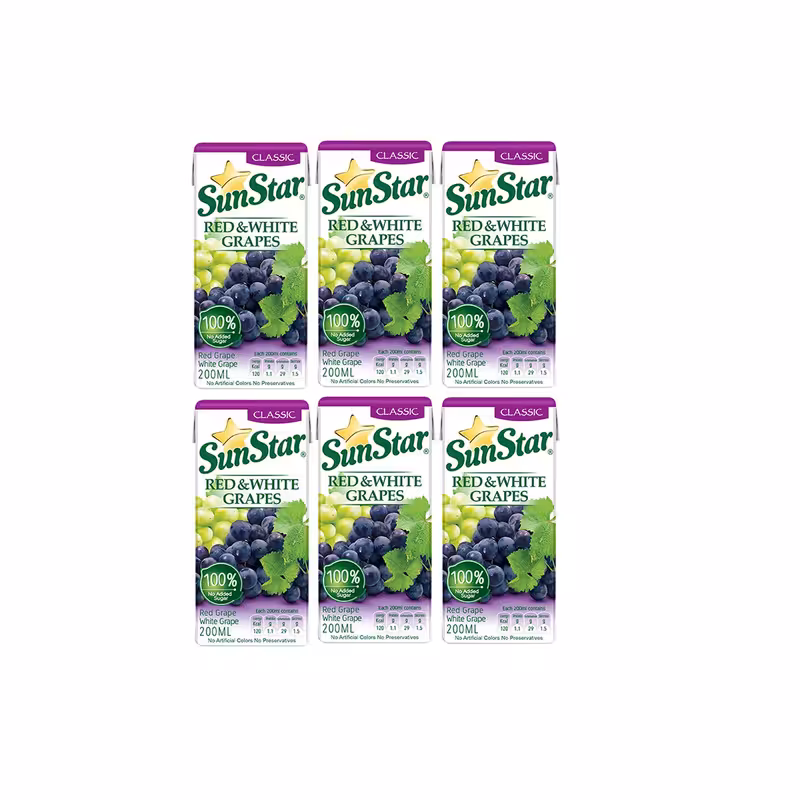 آبمیوه انگور قرمز و سفید سان استار - 0.2 لیتر بسته 6 عددی