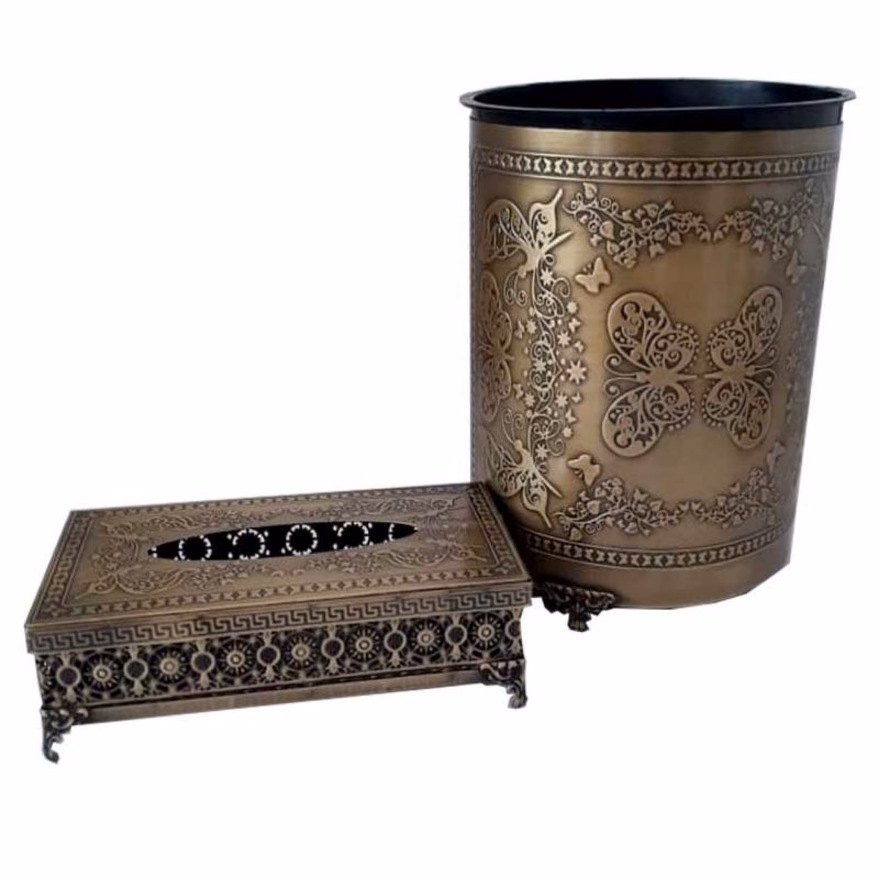 ست سطل و جای دستمال کاغذی فلزی