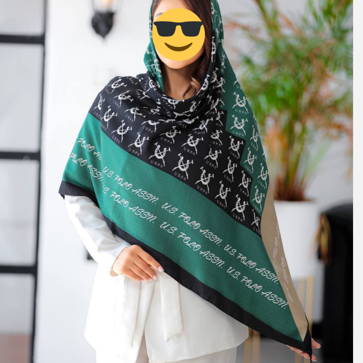 روسری نخی پاییزه منگوله دار سبز قواره 140عرض و طول