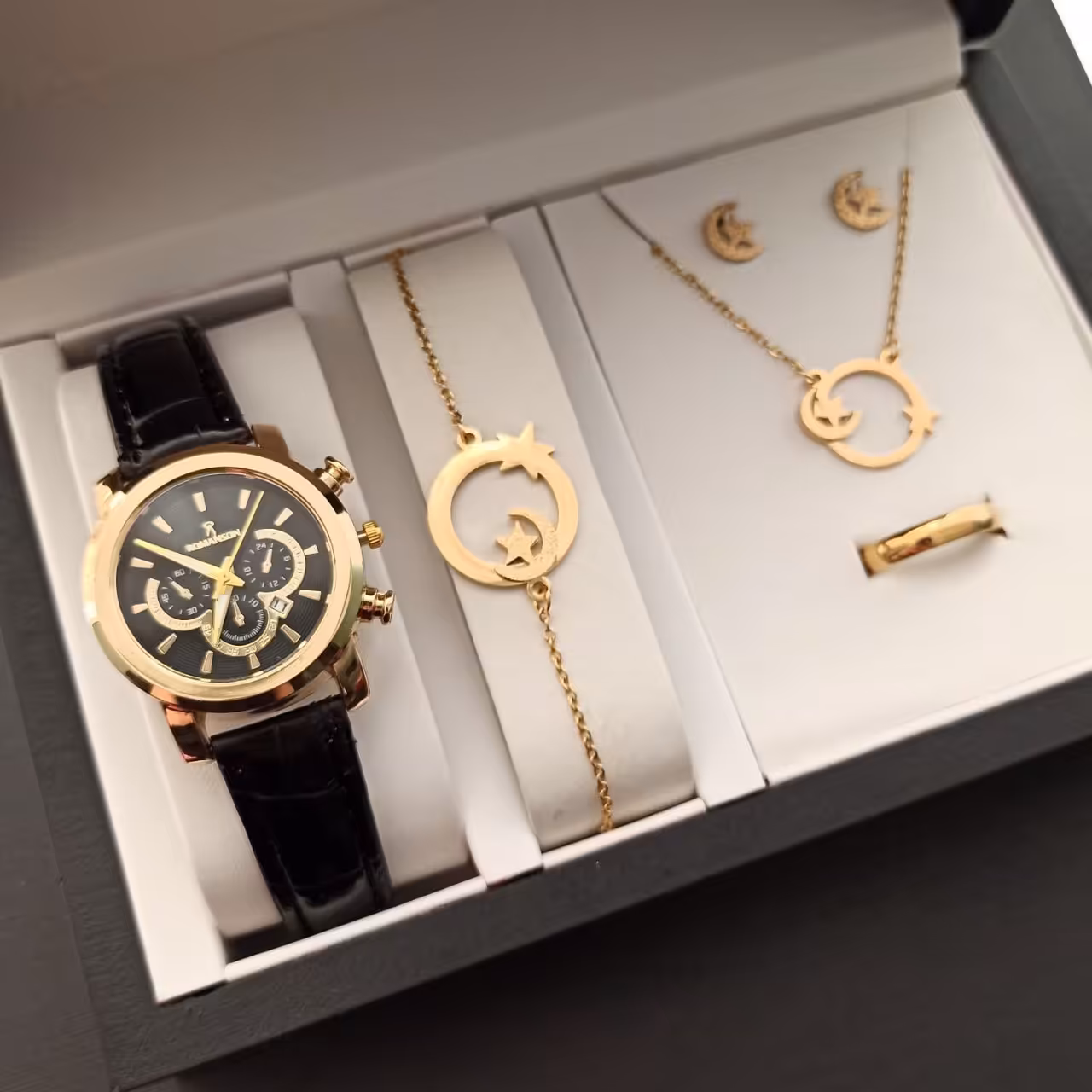 ست ساعت و زیورآلات ماه و ستاره رنگ ثابت تضمینی کیفیت عالی ارسال رایگان 