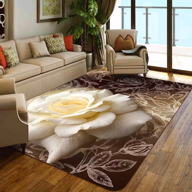 فرشینه مخمل لایکتیک سه لایه سایز 100 در 140 طرح گل سفید و برگ