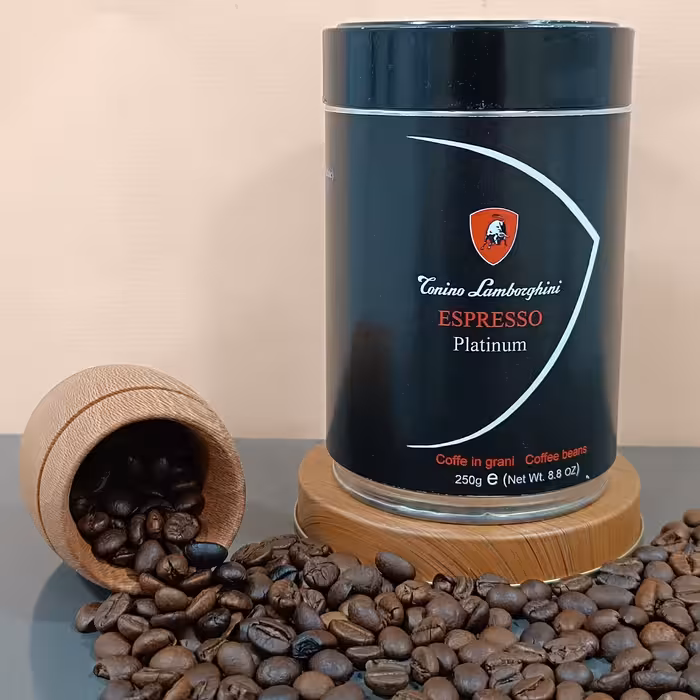 قهوه دان لامبورگینی پلاتینیوم 90 عربیکا 10 ربوستا قوطی 250 گرمی . غیر اصل