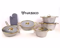 سرویس قابلمه گرانیت برند ناسیکو مدل طلایی 11پارچه رنگ نقره ای