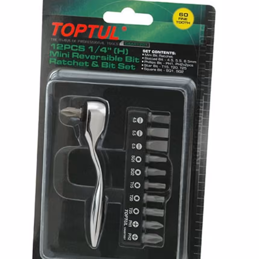 سری نوک پیچ گوشتی جور با  دسته جغجغه دار   12 عددی تاپتول تایوان مدل GAAR1201