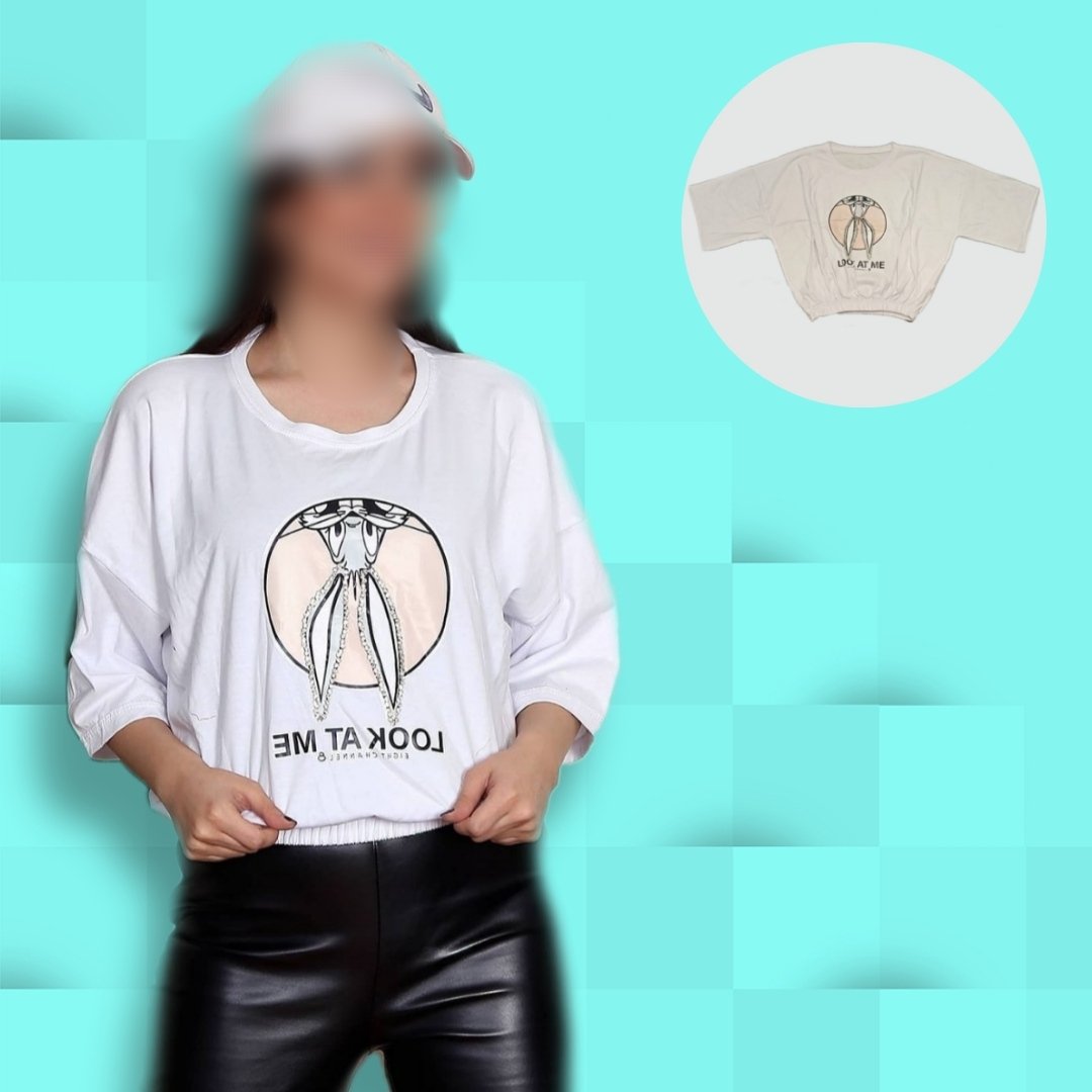 کراپ نیم تنه زنانه دخترانه نخ پنبه طرح خرگوش