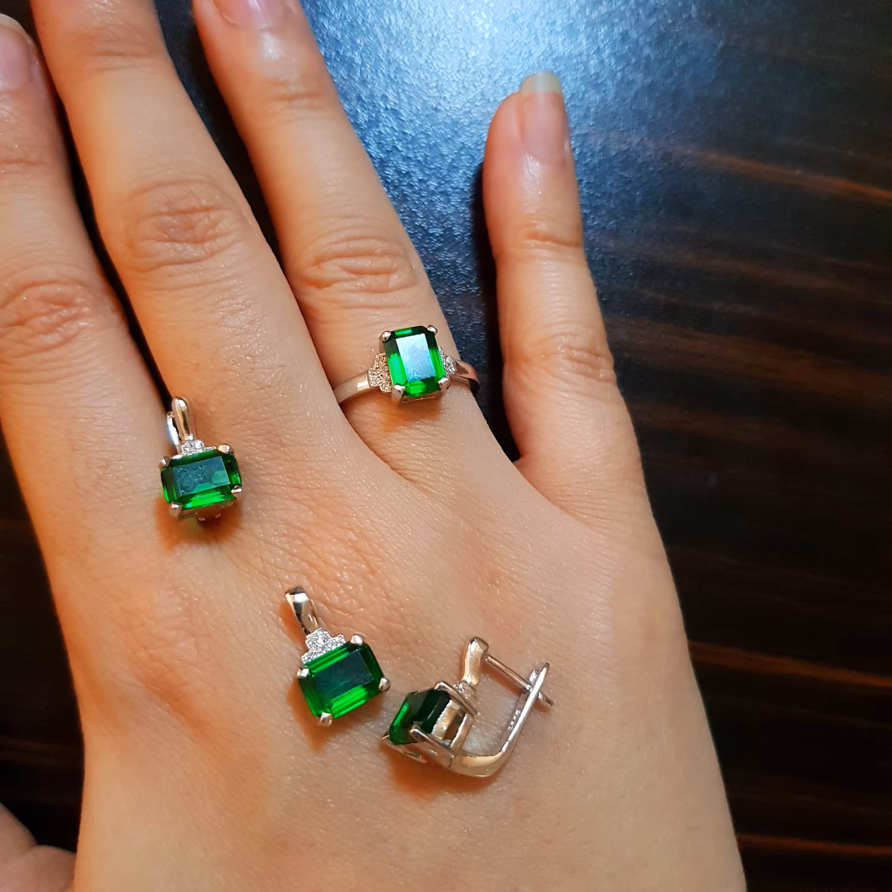 ست عقیق سبز نقره مربع