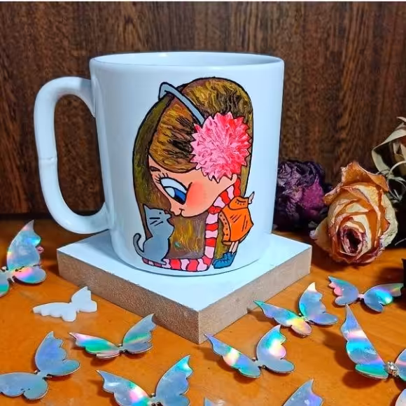 ویترای‌ماگ‌گربه‌ودختر با متن دلخواه (رنگ و مدل ماگ سلیقه ای)