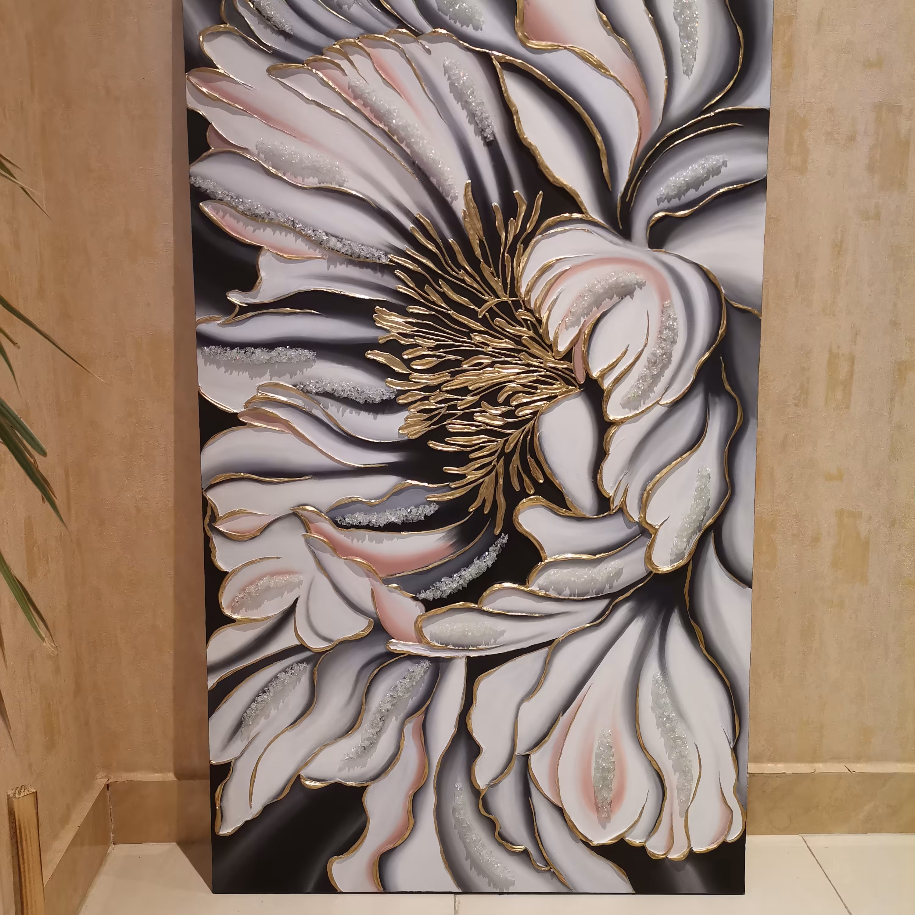 تابلو گل پریشان ابعاد 70 در 120، برجسته همراه با قاب 