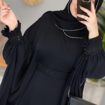 مانتو عبایی مزونی کرپ الیزا جت بلک لطیف مجلسی زنانه