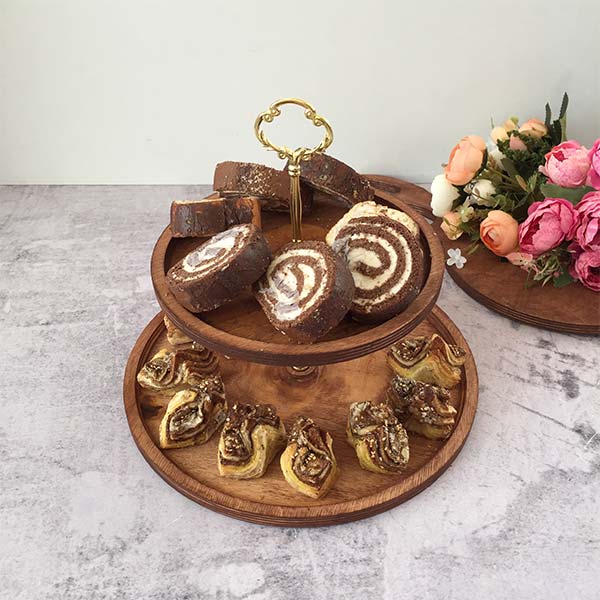 شیرینی خوری چوبی مدل 2 طبقه گرد دسته دار