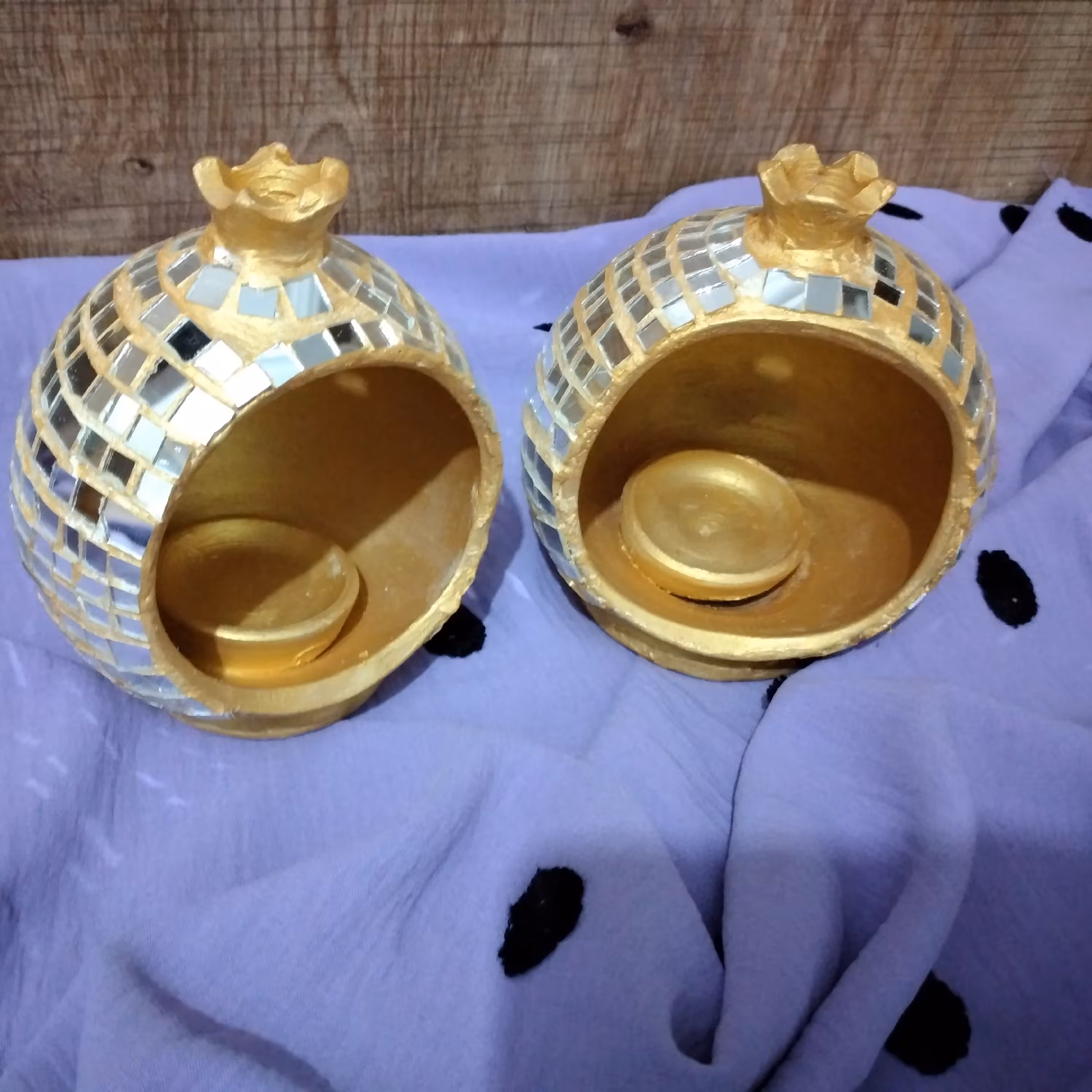 جاشمعی وارمر دار طلایی آینه کاری شده دوعددی بسیار زیبا