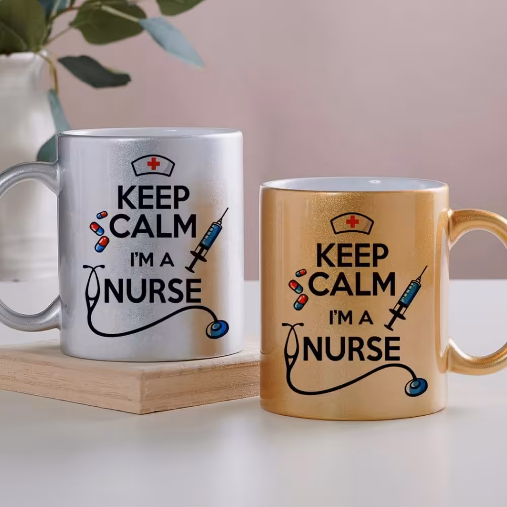 ماگ پرستار (لیوان) کد 4 مخصوص هدیه روز پرستار از جنس سرامیک با کیفیت درجه یک و رنگ نقره ای