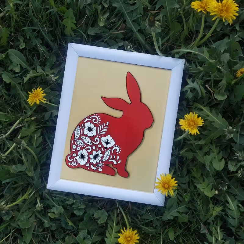 تابلو نقاشی ویترای خرگوش برای هفت سین و سال نو رنگ سال سایز متوسط