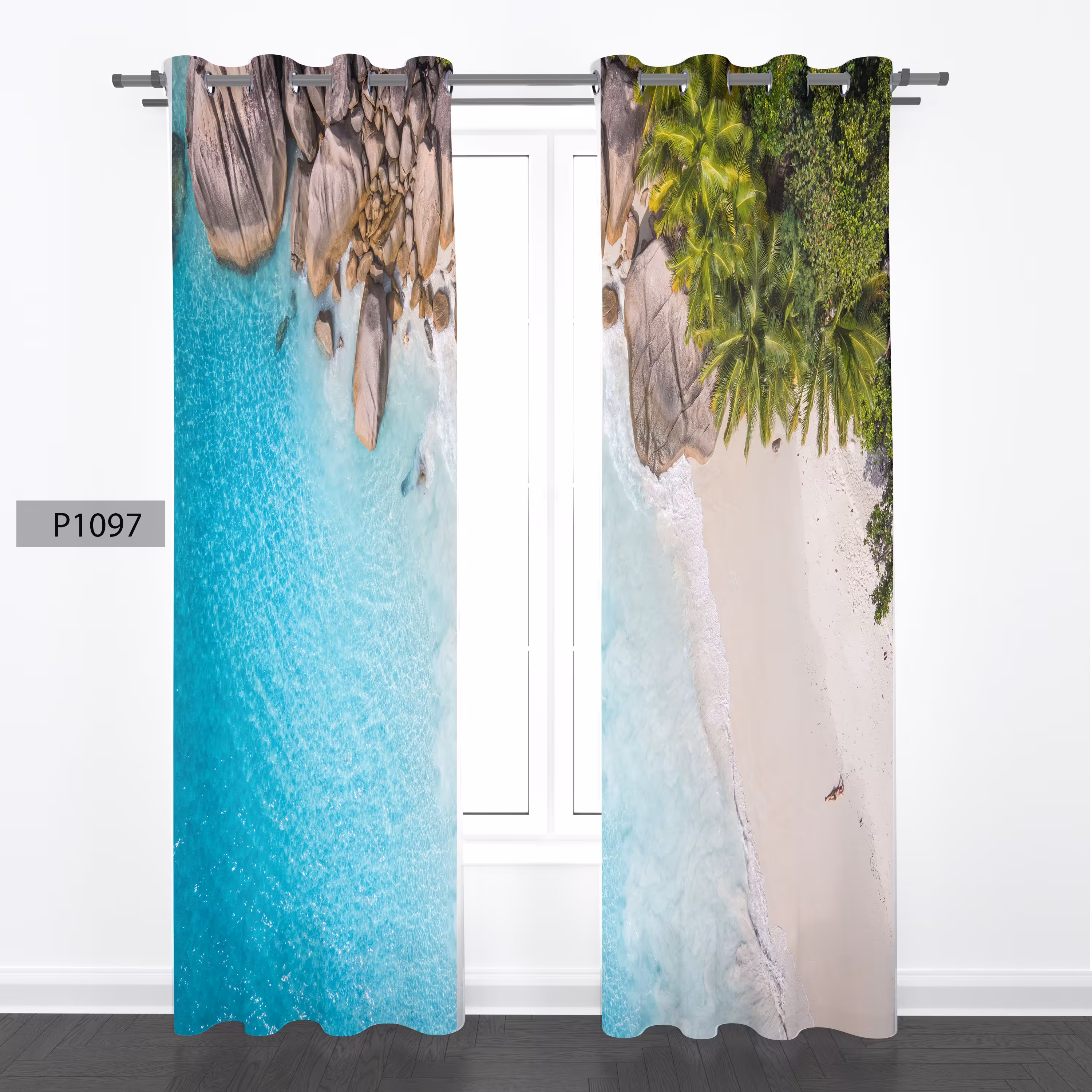 پرده هازان چاپی دوقواره دوخته شده پانچ شده هر قواره عرض 140ارتفاع 190 کد1097