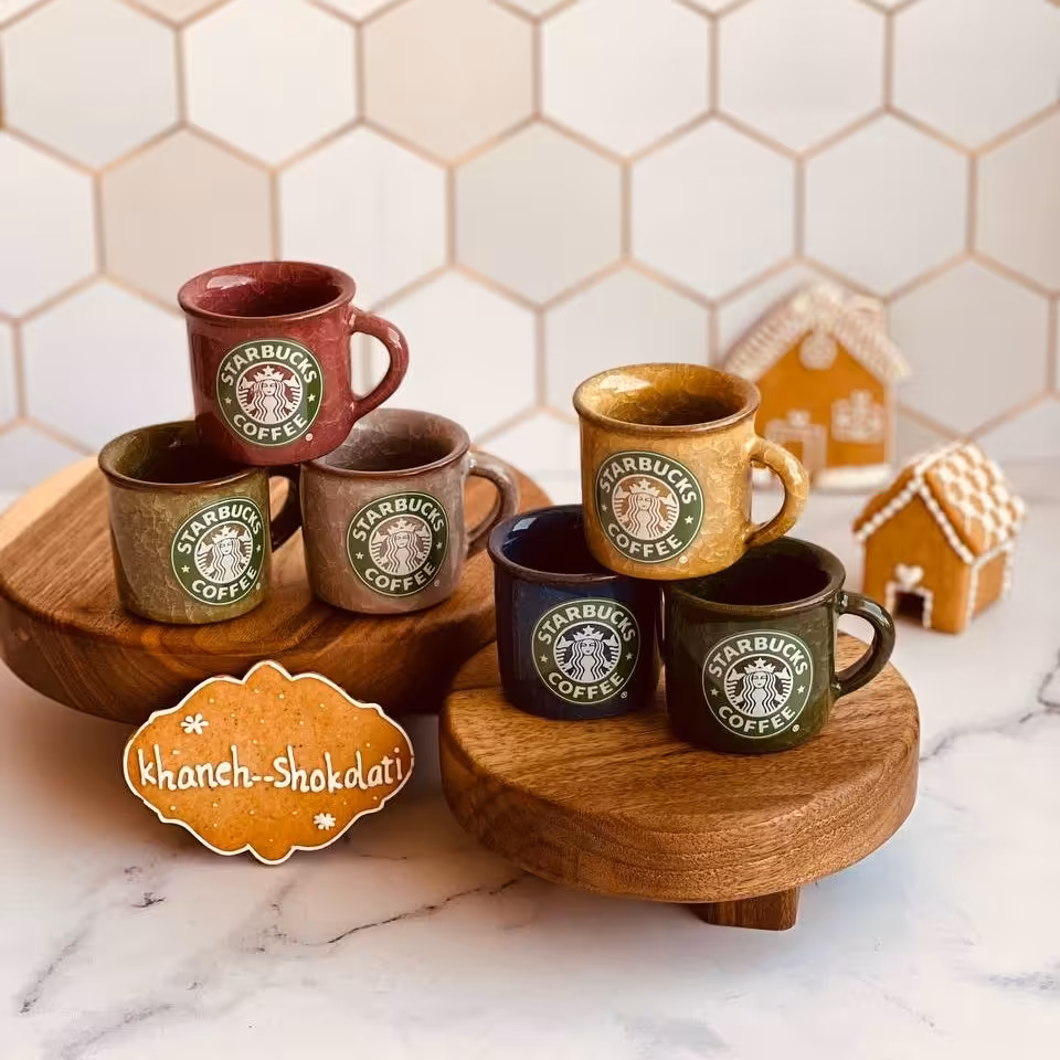 فنجان(شات)استارباکس طرح مرمر رنگی بسته ی شش عددی