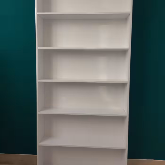 قفسه کتابخانه قابل استفاده در فروشگاه و خانه جنس ملامینه درجه یک ابعاد عرض85ارتفاع180عمق18. رنگ سفید