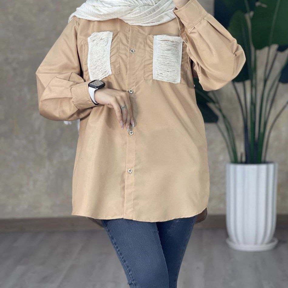 شومیز مانتویی جیب کنفی زنانه جنس داکرون درجه یک فری سایز 38 تا 48