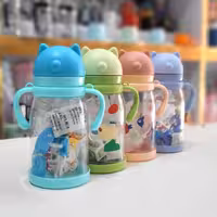 قمقمه کودک دسته دار نی دار بند دار درب آسان بازشو حجم 550 میل بدنه مقاوم 