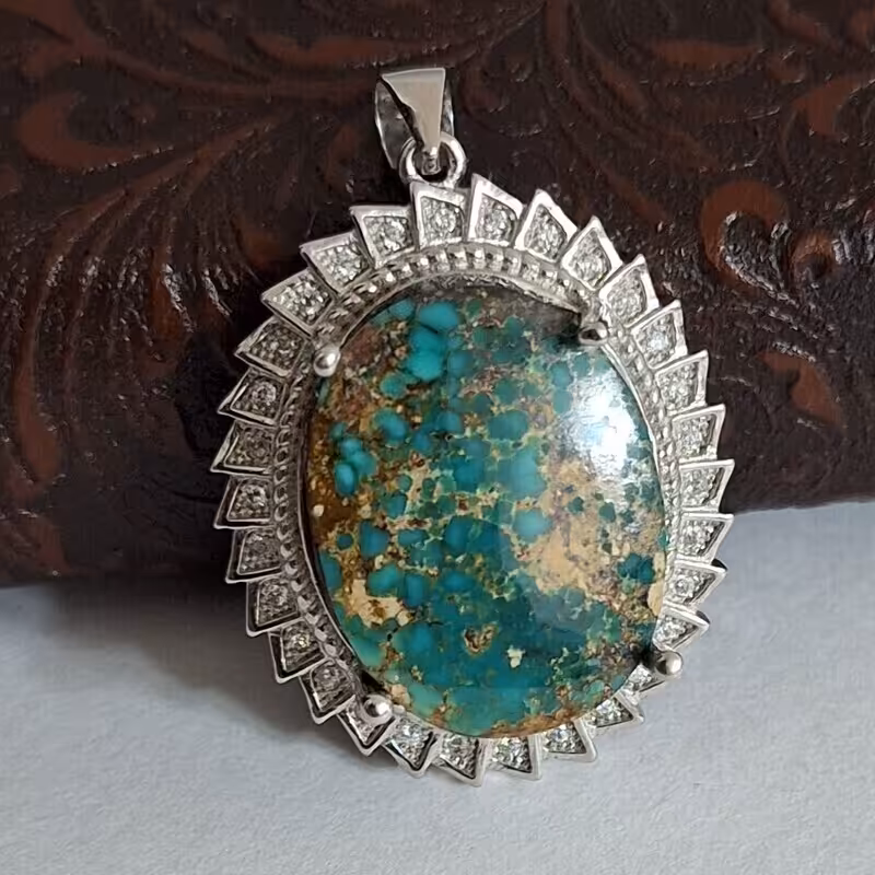 40-پلاک نقره عیار 925 - با سنگ فیروزه نیشابور  - کد 42 - w 10.73