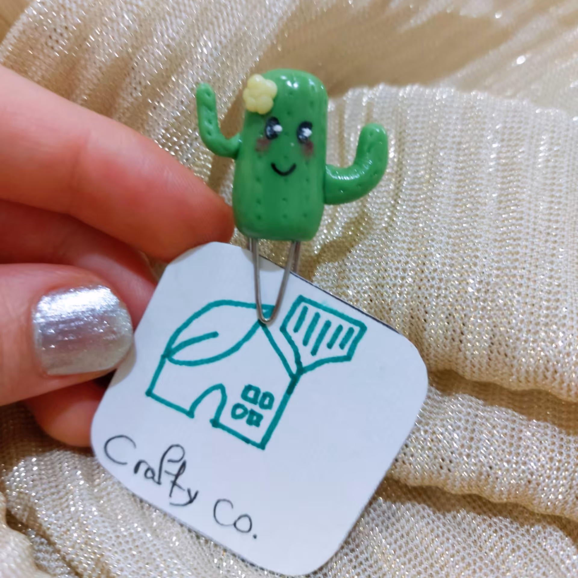 بوک مارک گیره ای خمیری طرح کاکتوس