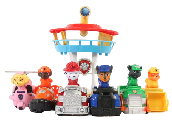 ست برج مراقبت و ماشین های عقب کش 6 عددی سگ های نگهبان اسباب بازی