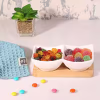 اردوخوری 2 خانه مربع سرامیکی با سینی چوبی VENTI کد 1001  