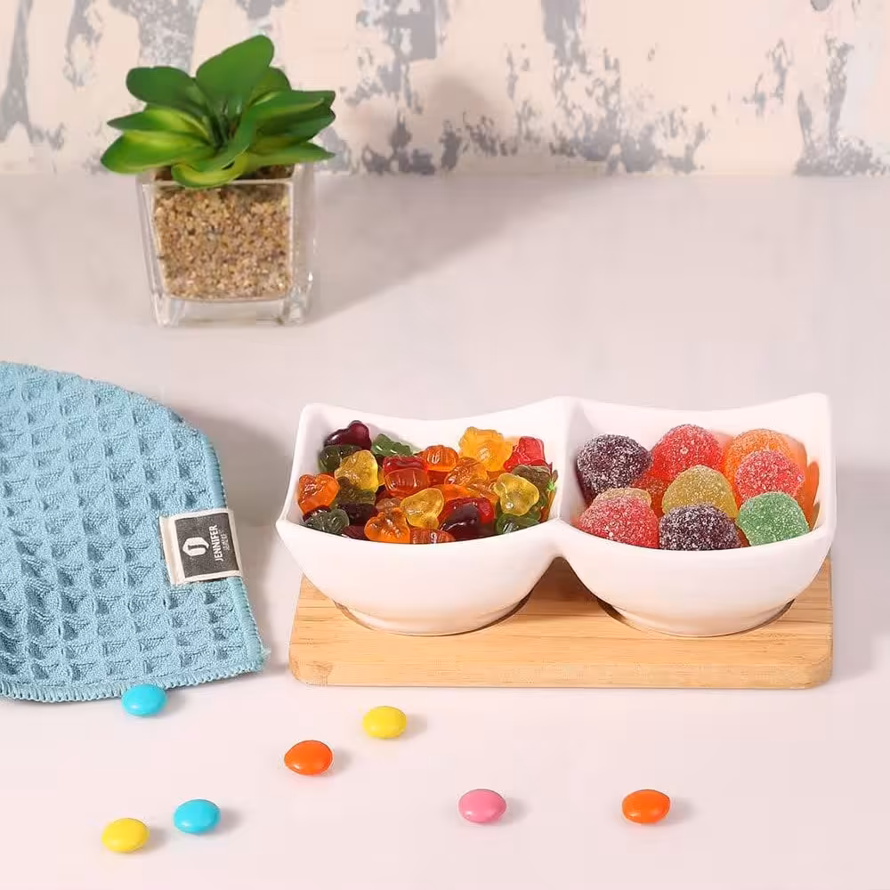 اردوخوری 2 خانه مربع سرامیکی با سینی چوبی VENTI کد 1001  