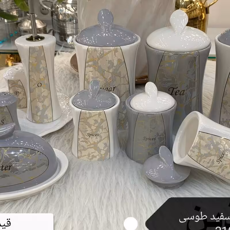 پاسماوری 14پارچه سفید طوسی