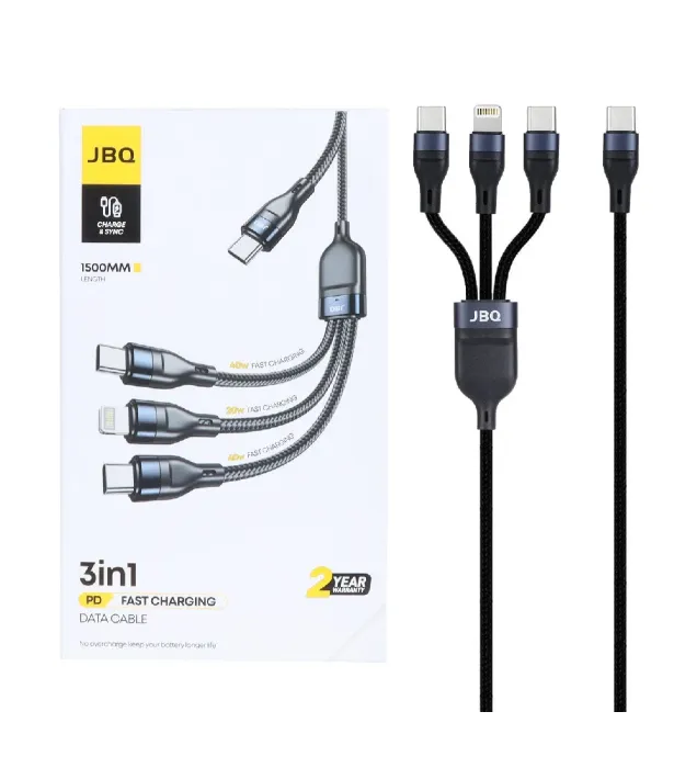 کابل شارژ 1.5 متری فست و PD سه کاره جی بی کیو مدل CA-537