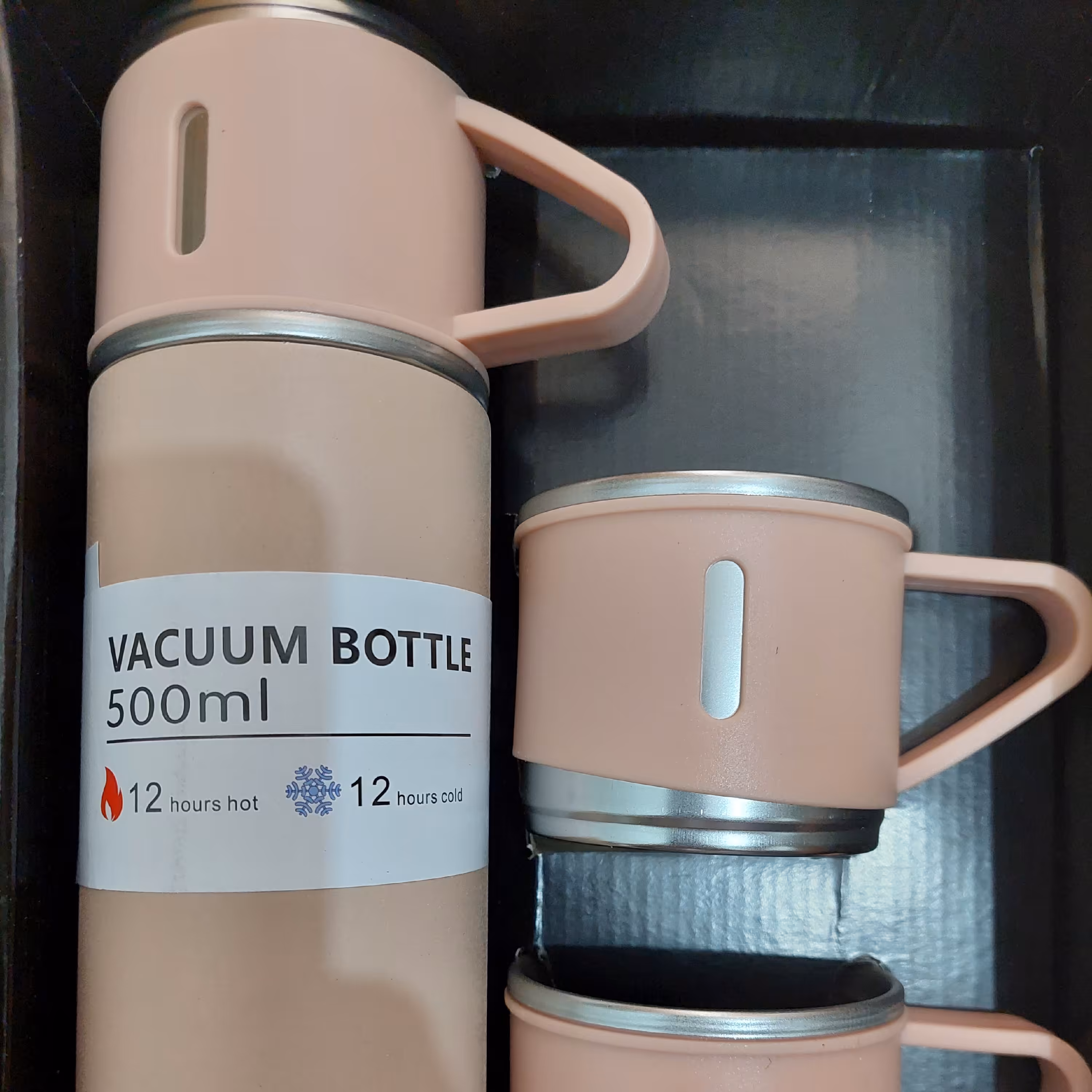 فلاکس سه لیوان  صورتی رنگ جعبه کادویی دوجداره