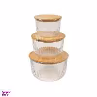 ظرف نگهدارنده لیمون مدل گرد شیاردار درب چوبی مجموعه 3 عددی