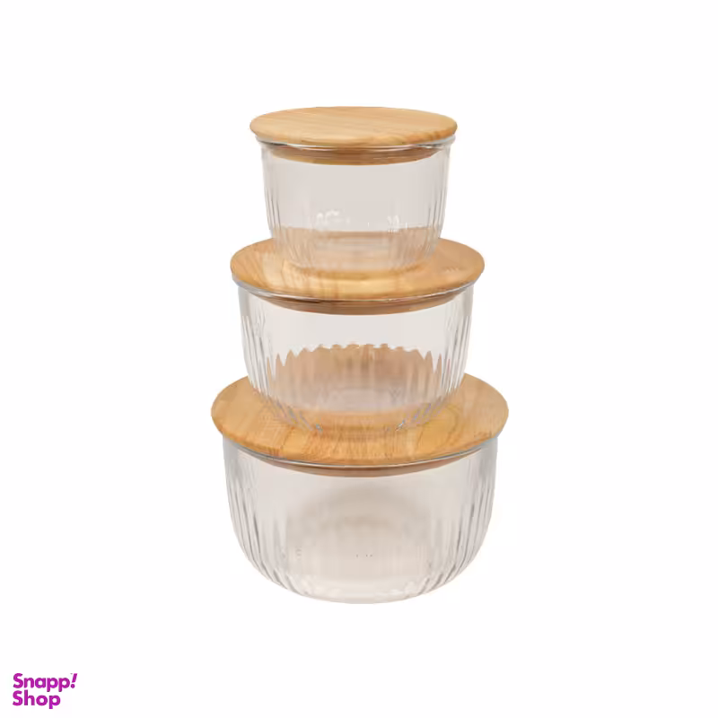 ظرف نگهدارنده لیمون مدل گرد شیاردار درب چوبی مجموعه 3 عددی