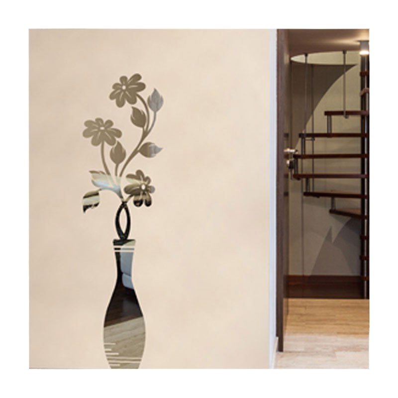 آینه پلکسی گلس مدل 1606 گل وگلدان برجسته نقره ای