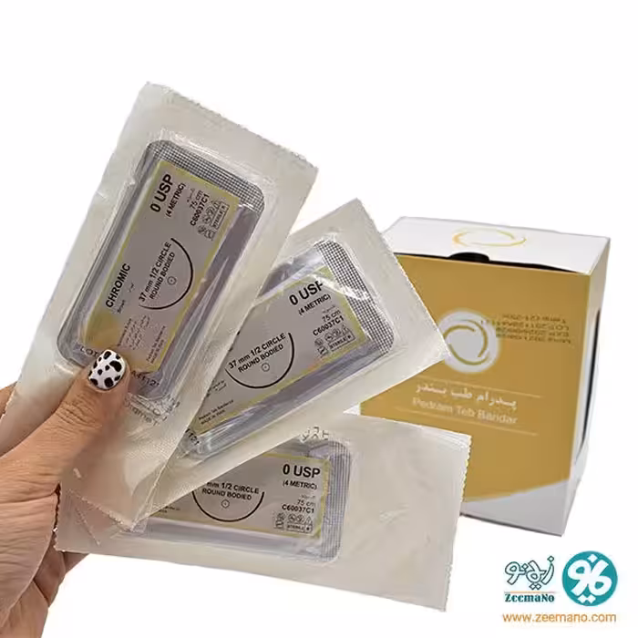 نخ بخیه کرومیک کاتگوت سایز صفر با سوزن راند بادید