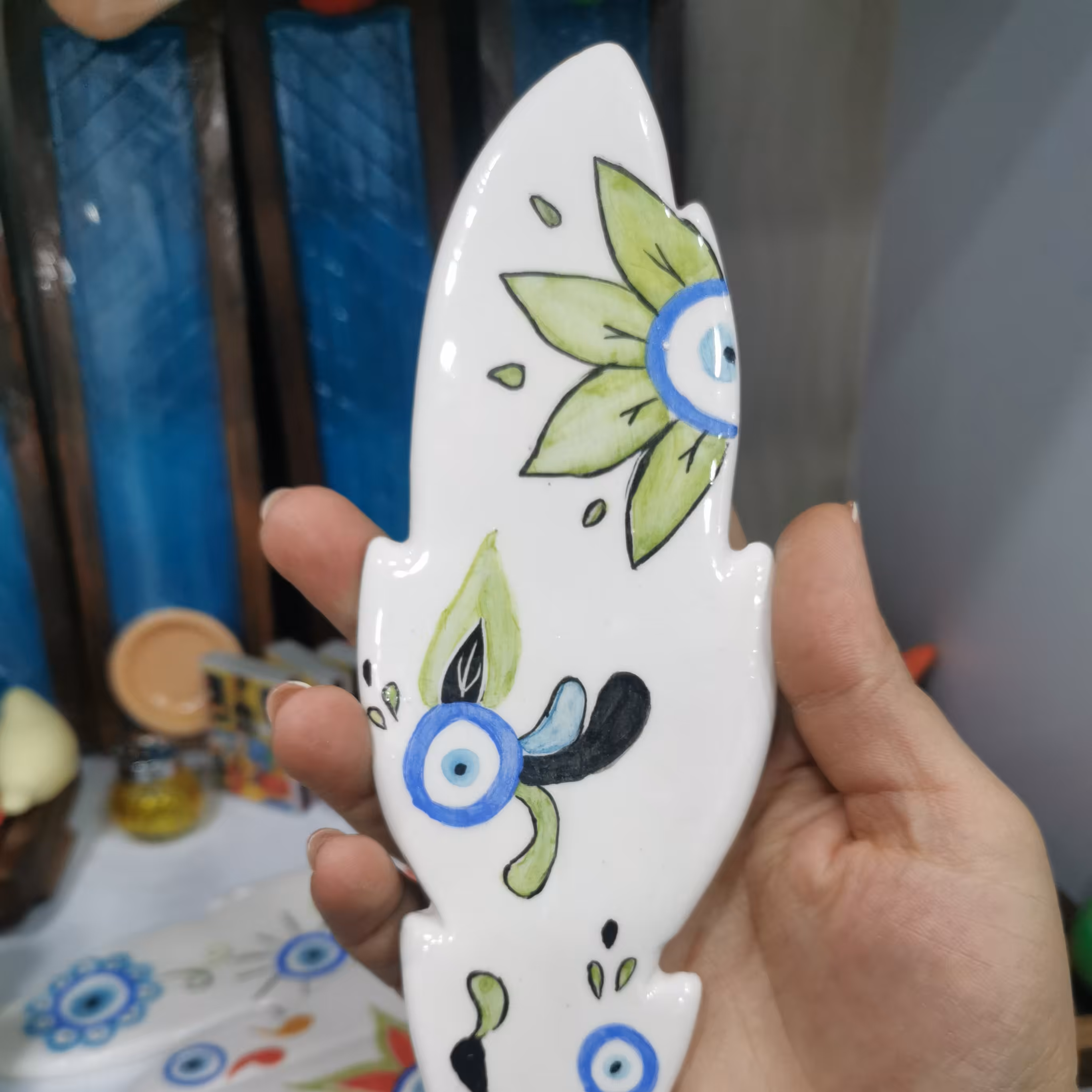 جاعودی سرامیکی لعاب دار نقاشی شده چشم نظر. مدل پر. مخصوص عود های شاخه ای 