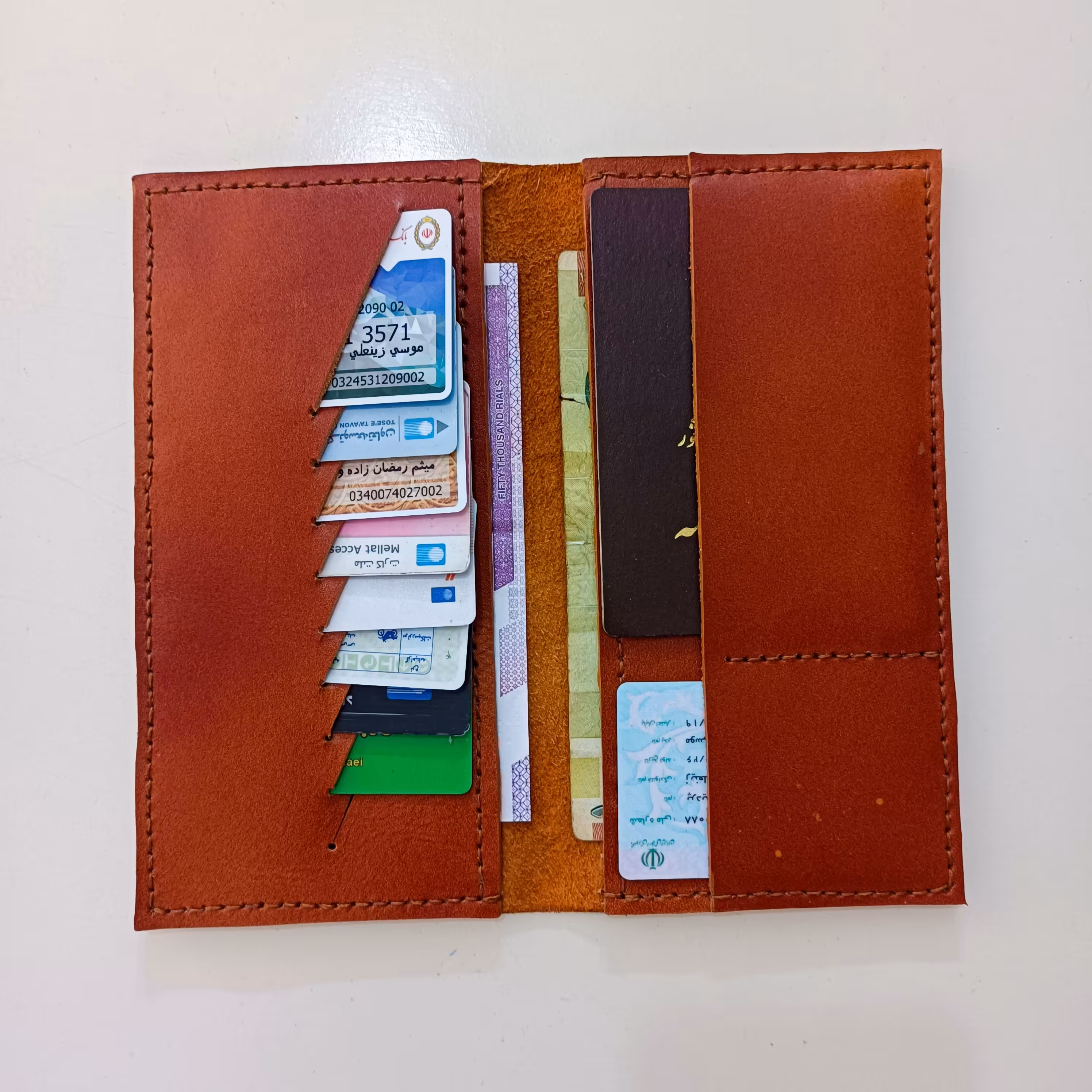 کیف دو لت چرم گاوی دستدوز