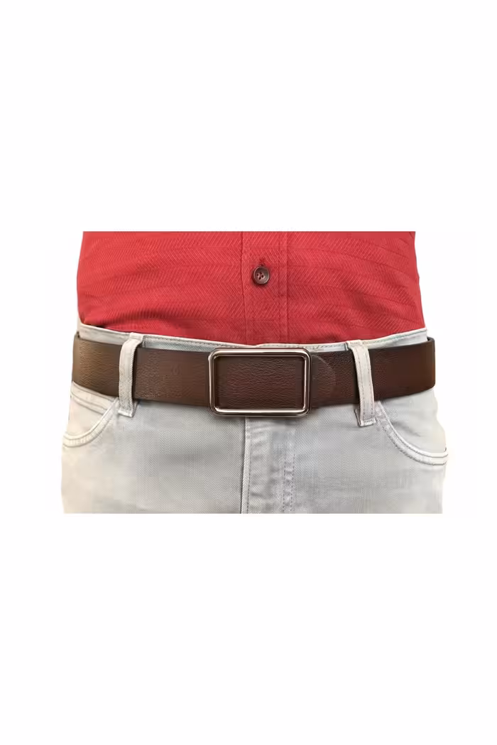 کمربند چند رنگ مردانه و زنانه چرم اصل جدید قهوه ای تیره بادوام با سگک نیکل مشکی 4 سانتی متری GoDeri