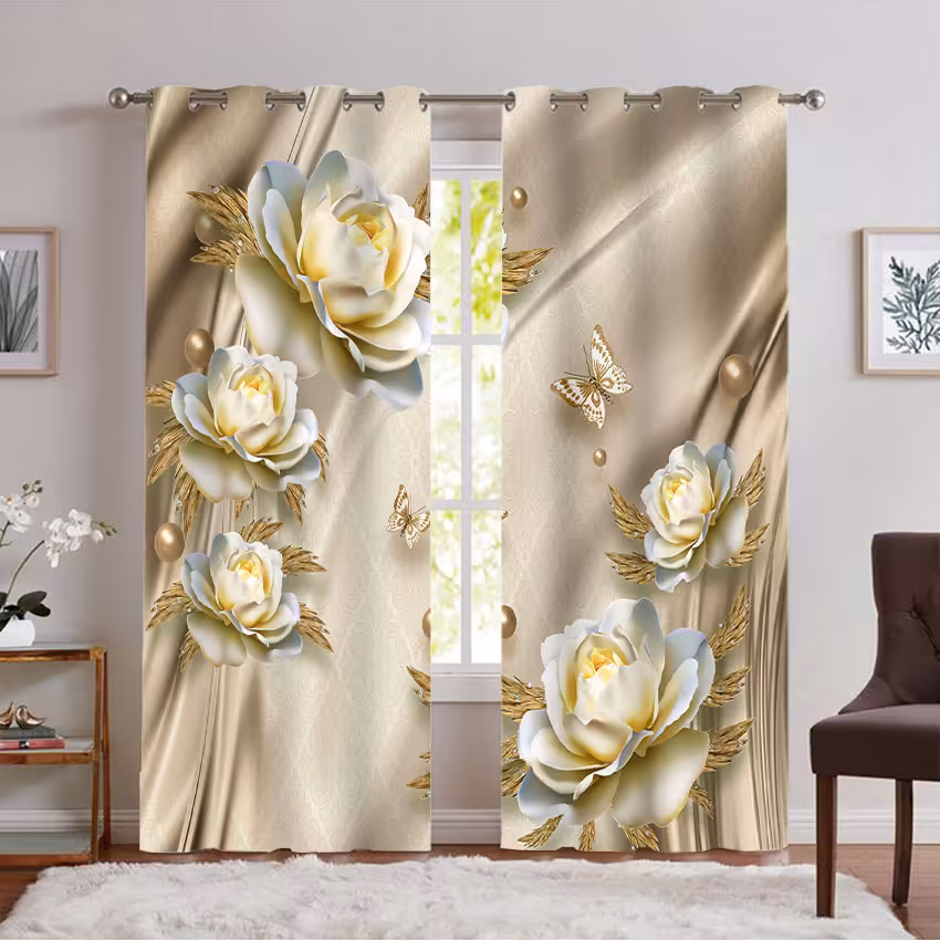 پرده پانچی سه بعدی جدید طرح گل طلایی PK-7450