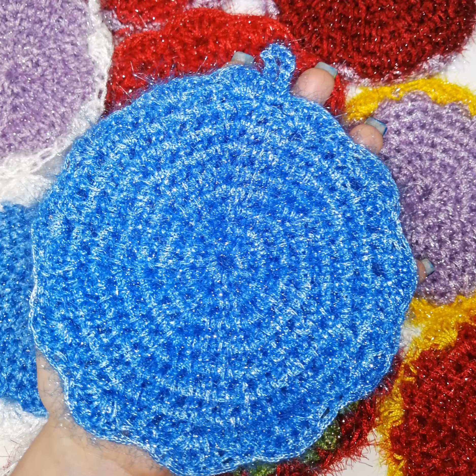 اسکاچ ظرف شویی بافتنی یک لایه سوزنی طرح دایره آبی