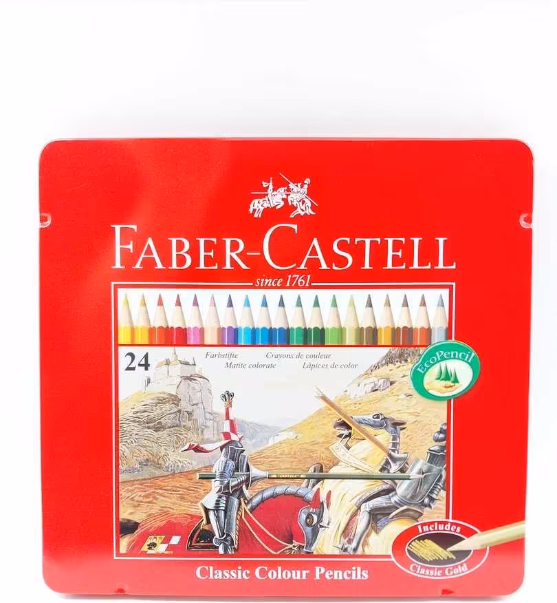 مداد رنگی فابر کاستل 24 رنگ جعبه فلزی تخت