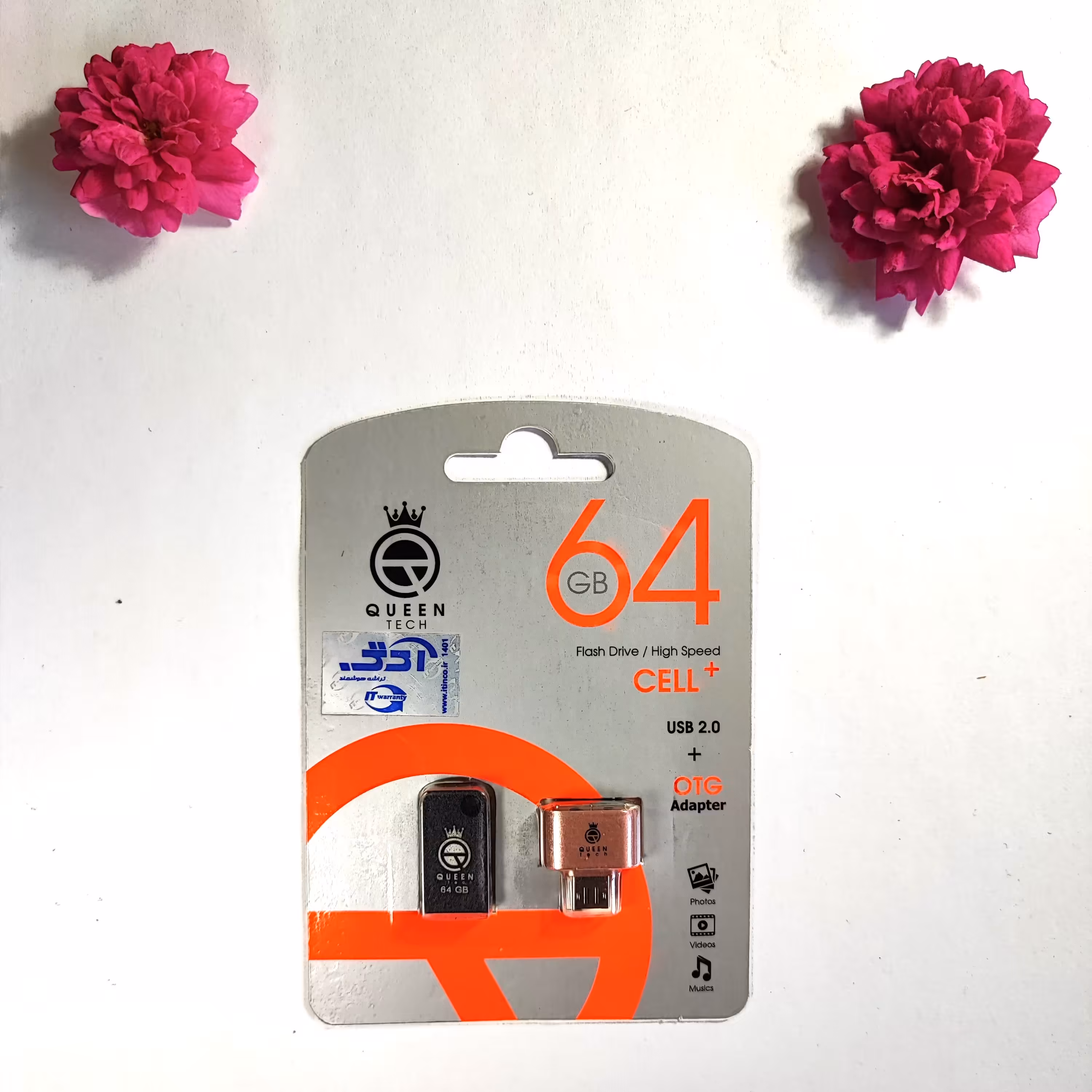 فلش مموری  64 گیگ GB کوئین تک به همراه گارانتی مادام العمر شرکتی  به همراه مبدل  micro usb  رنگ مشکی