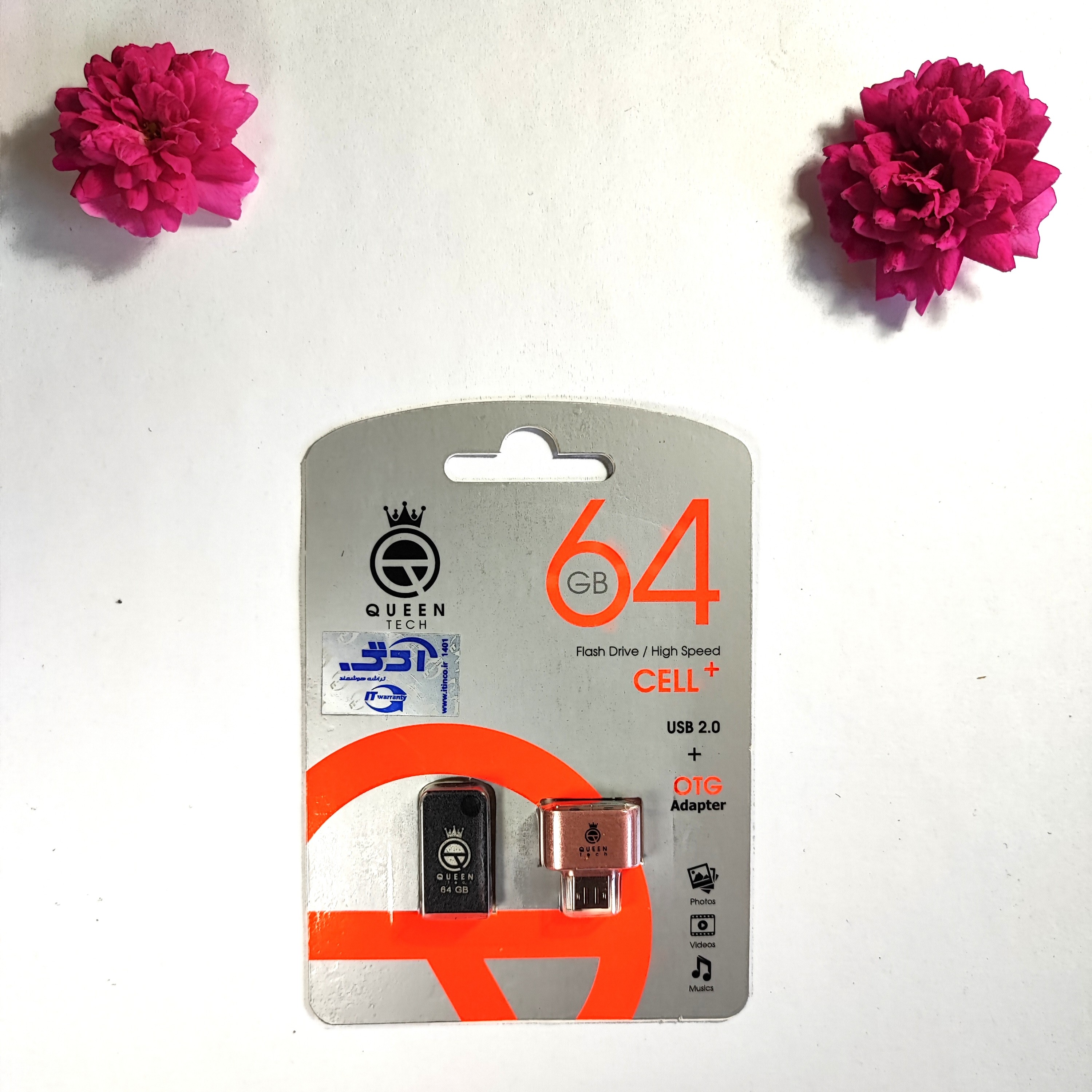 فلش مموری  64 گیگ GB کوئین تک به همراه گارانتی مادام العمر شرکتی  به همراه مبدل  micro usb  رنگ مشکی