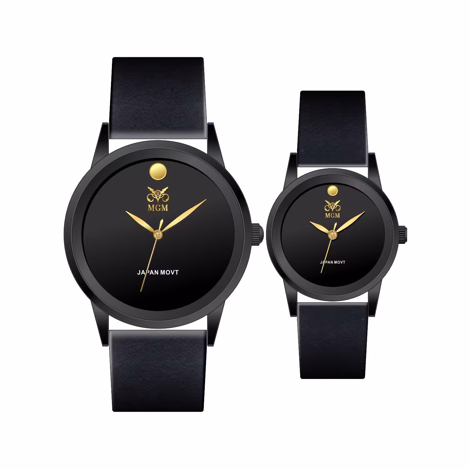 ست ساعت مچی عقربه ای زنانه و مردانه ام جی ام مدل 1001 رنگ مشکی صفحه مشکی