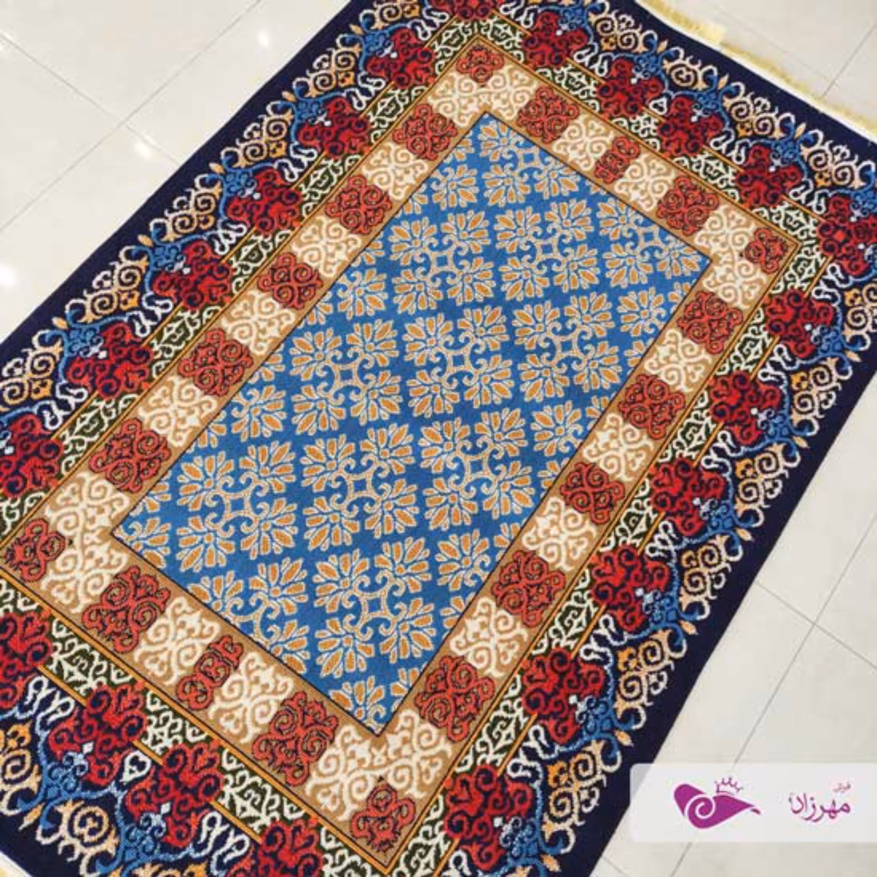 گلیم ماشینی 6 متری طرح مینا سرمه ای