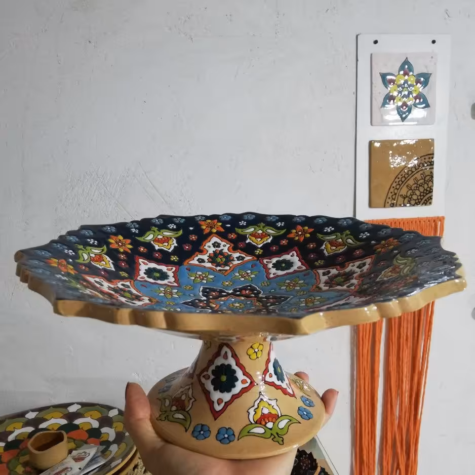 شیرینی خوری سفالی دست ساز مینا کاری شده