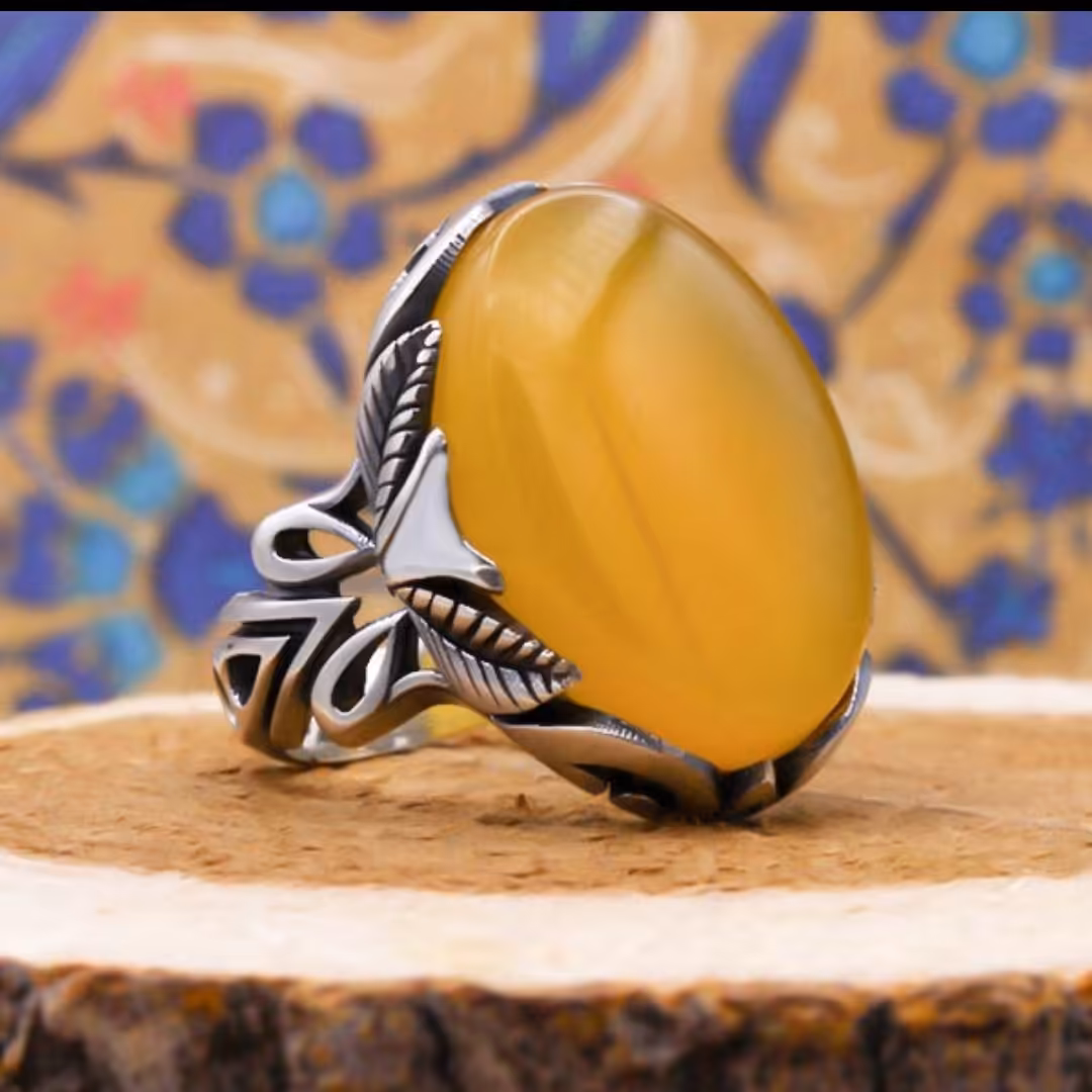 انگشتر نقره مردانه عقیق زرد ، انگشتر عقیق زرد اصل طرح فرزاد